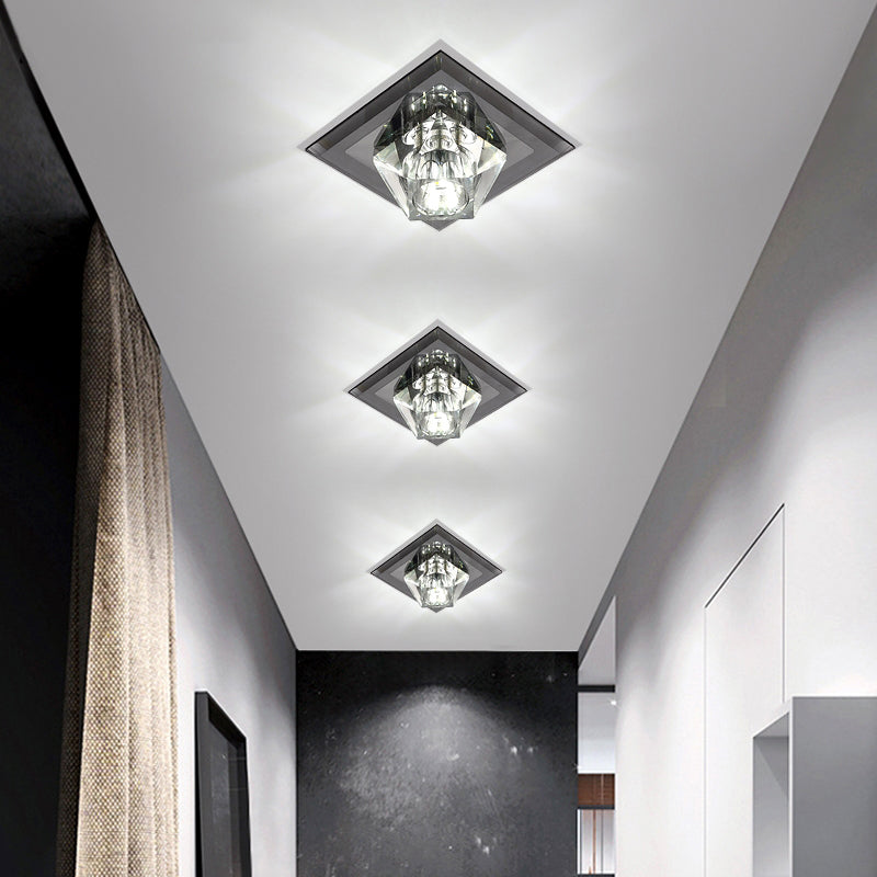 Modern Gemstone Ceiling Light with Crystal Accents and LED Lighting for Corridors