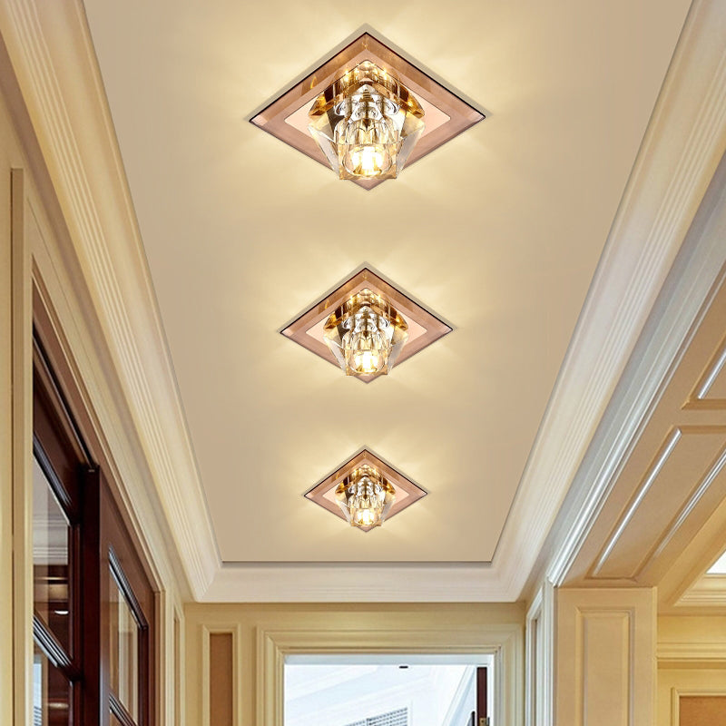 Modern Gemstone Ceiling Light with Crystal Accents and LED Lighting for Corridors