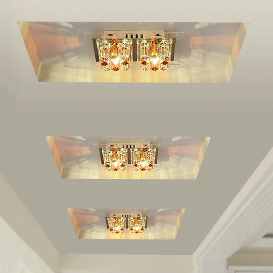 Modern Led Crystal Flush Ceiling Light Fixture- Rectangular Corridor