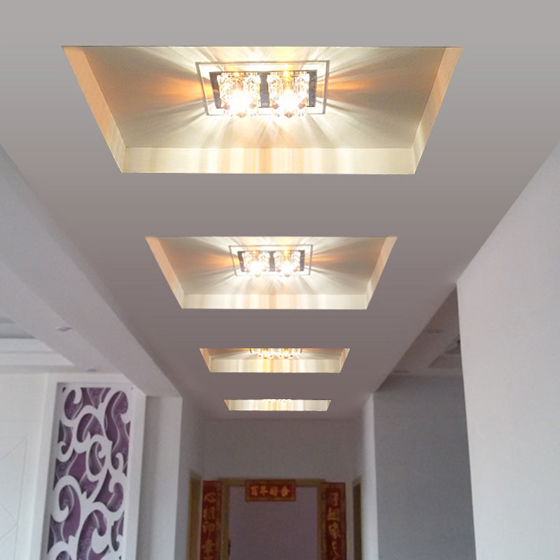 Modern Led Crystal Flush Ceiling Light Fixture- Rectangular Corridor