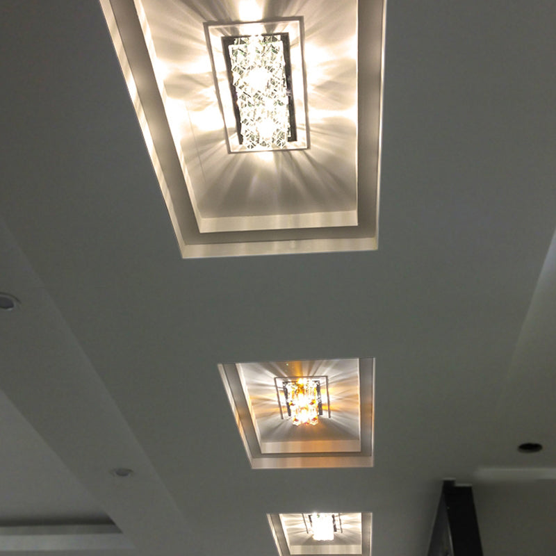 Modern LED Crystal Flush Ceiling Light Fixture- Rectangular Corridor Flush Light