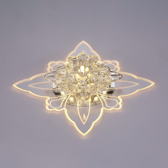 Modern Crystal LED Flower Flushmount Ceiling Light with Warm Glow for Hallway