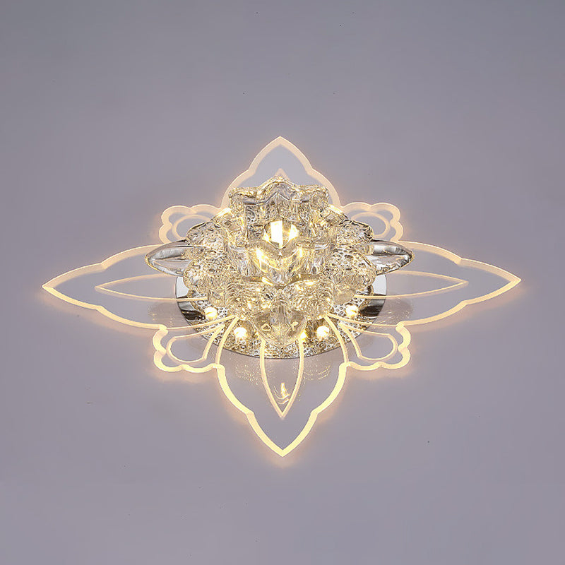 Modern Crystal Led Flower Flushmount Ceiling Light With Warm Glow For Hallway Clear /