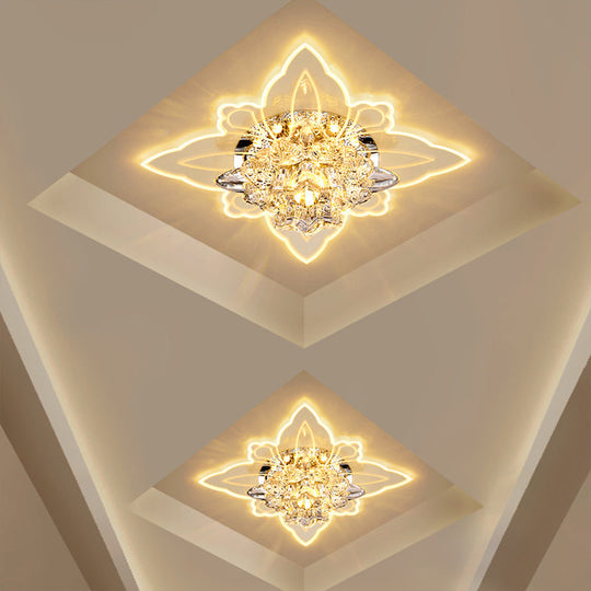 Modern Crystal LED Flower Flushmount Ceiling Light with Warm Glow for Hallway