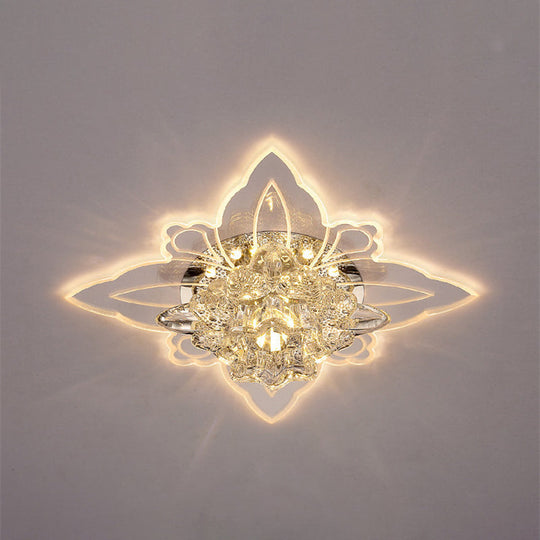 Modern Crystal LED Flower Flushmount Ceiling Light with Warm Glow for Hallway