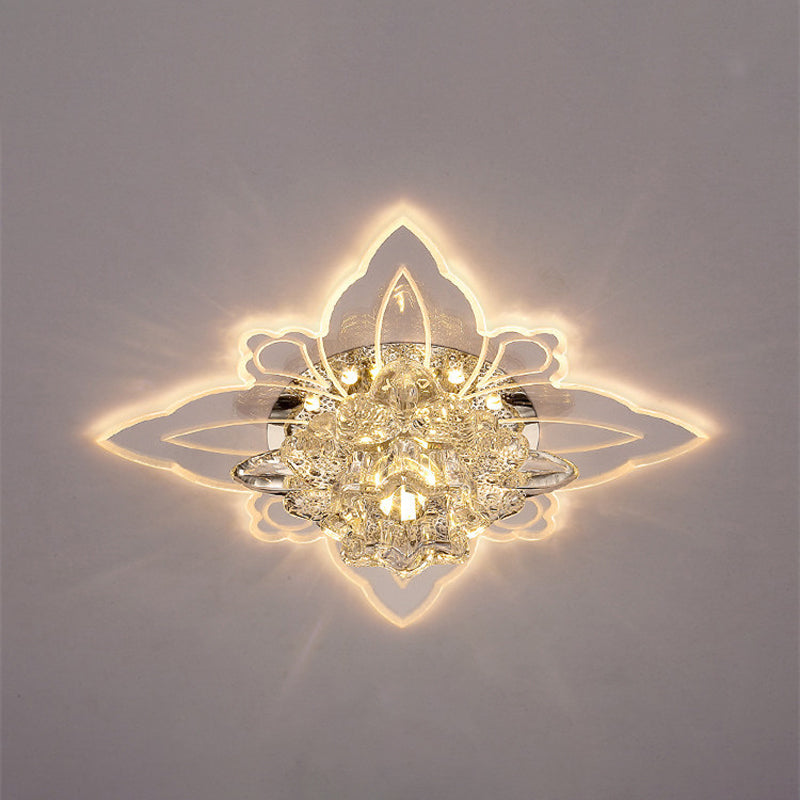 Modern Crystal Led Flower Flushmount Ceiling Light With Warm Glow For Hallway