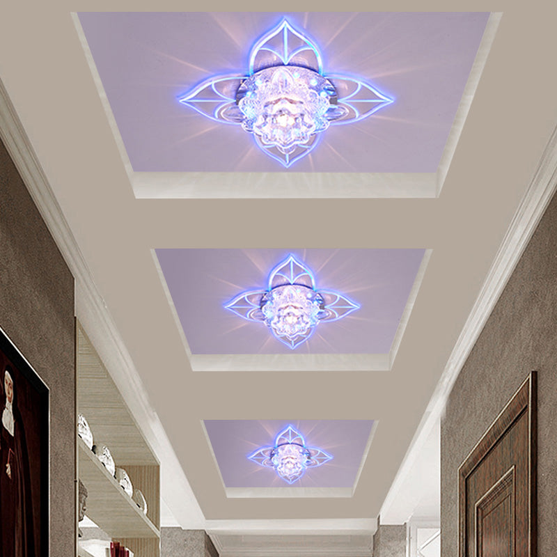 Contemporary Clear LED Flush Mount Ceiling Light for Corridor - Blossom Crystal