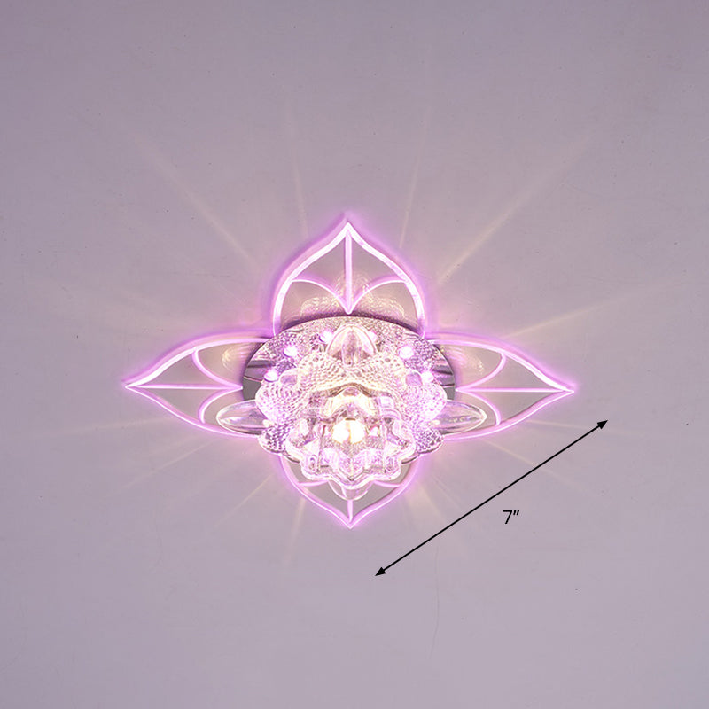 Contemporary Clear Led Flush Mount Ceiling Light For Corridor - Blossom Crystal / Pink