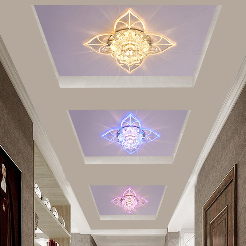 Contemporary Clear Led Flush Mount Ceiling Light For Corridor - Blossom Crystal