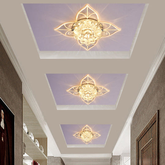 Contemporary Clear LED Flush Mount Ceiling Light for Corridor - Blossom Crystal