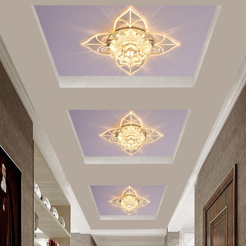 Contemporary Clear Led Flush Mount Ceiling Light For Corridor - Blossom Crystal