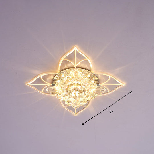 Contemporary Clear Led Flush Mount Ceiling Light For Corridor - Blossom Crystal / Warm