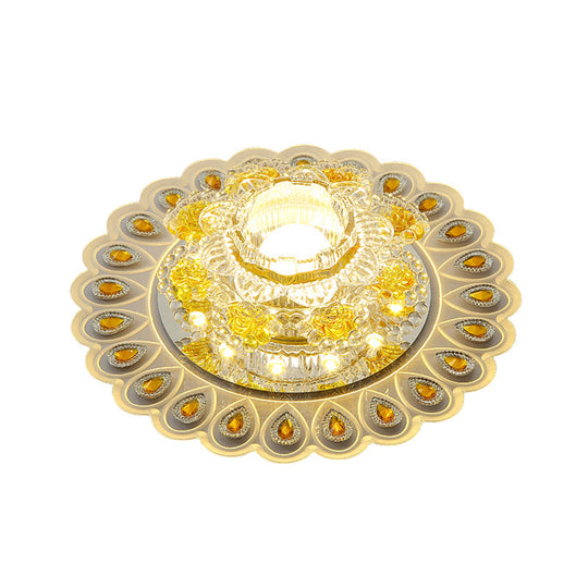 Yellow Floral LED Crystal Flush Mount for Entryway Ceiling