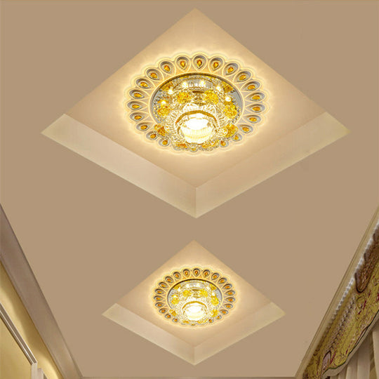 Yellow Floral LED Crystal Flush Mount for Entryway Ceiling