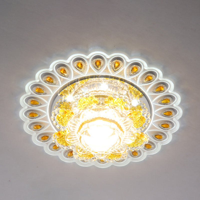 Yellow Floral LED Crystal Flush Mount for Entryway Ceiling