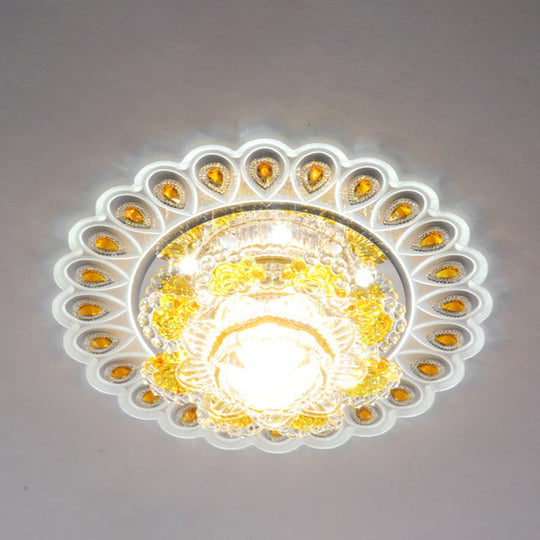 Yellow Floral LED Crystal Flush Mount for Entryway Ceiling