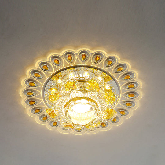 Yellow Floral LED Crystal Flush Mount for Entryway Ceiling