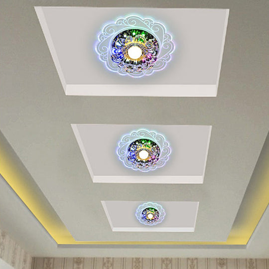 Clear Crystal Floral LED Flush Mount Ceiling Light for Entryway