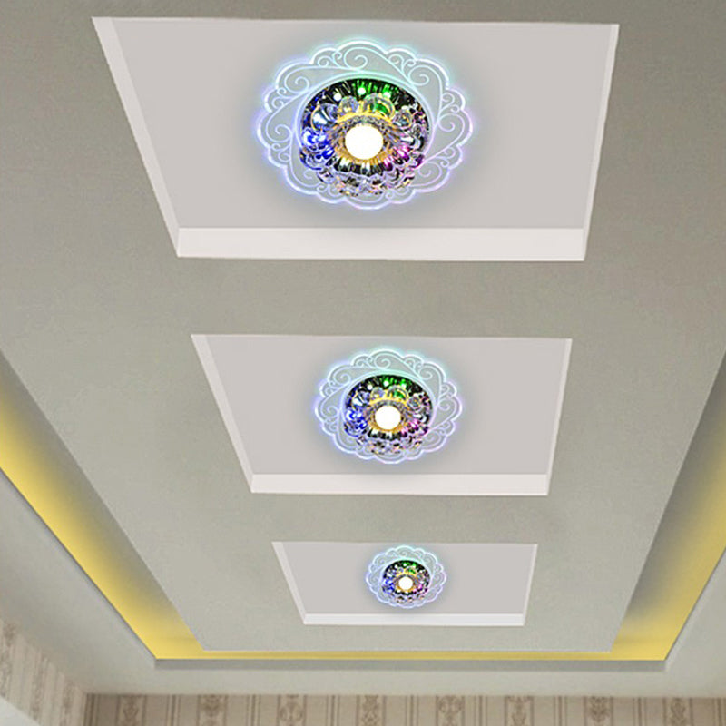 Clear Crystal Floral Led Flush Mount Ceiling Light For Entryway