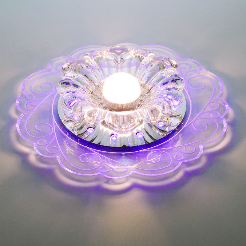 Clear Crystal Floral LED Flush Mount Ceiling Light for Entryway