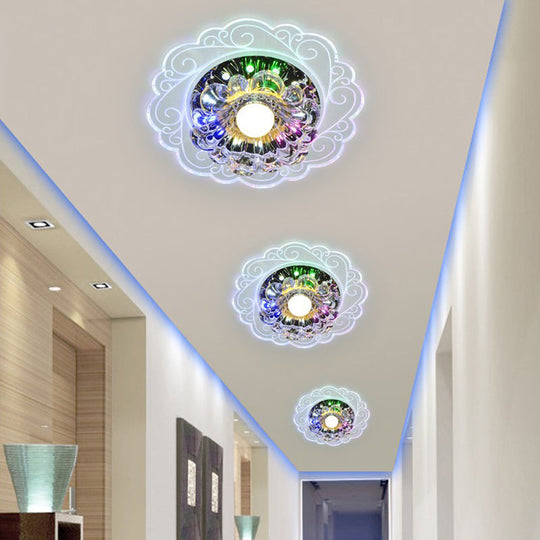 Clear Crystal Floral Led Flush Mount Ceiling Light For Entryway / Multi Color