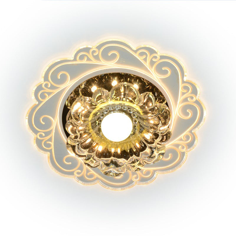 Clear Crystal Floral LED Flush Mount Ceiling Light for Entryway