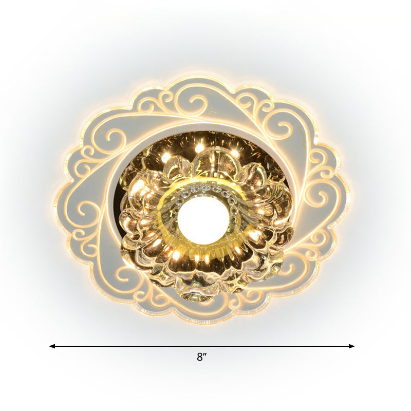 Clear Crystal Floral LED Flush Mount Ceiling Light for Entryway