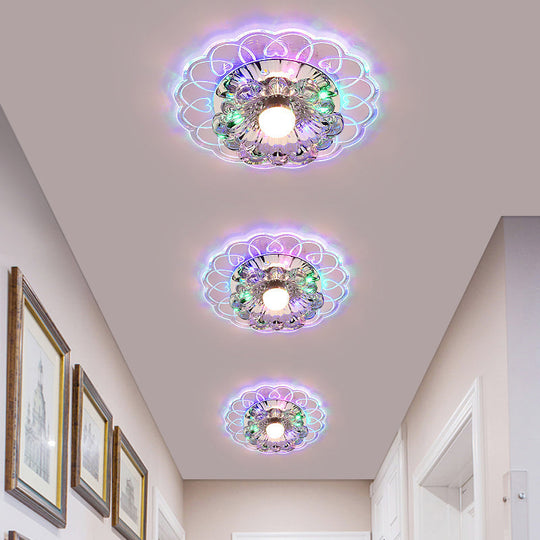 Simplicity Crystal Flower Led Flush Mount Ceiling Light With Clear For Entryway