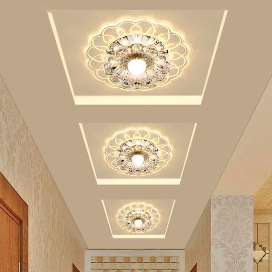 Simplicity Crystal Flower Led Flush Mount Ceiling Light With Clear For Entryway