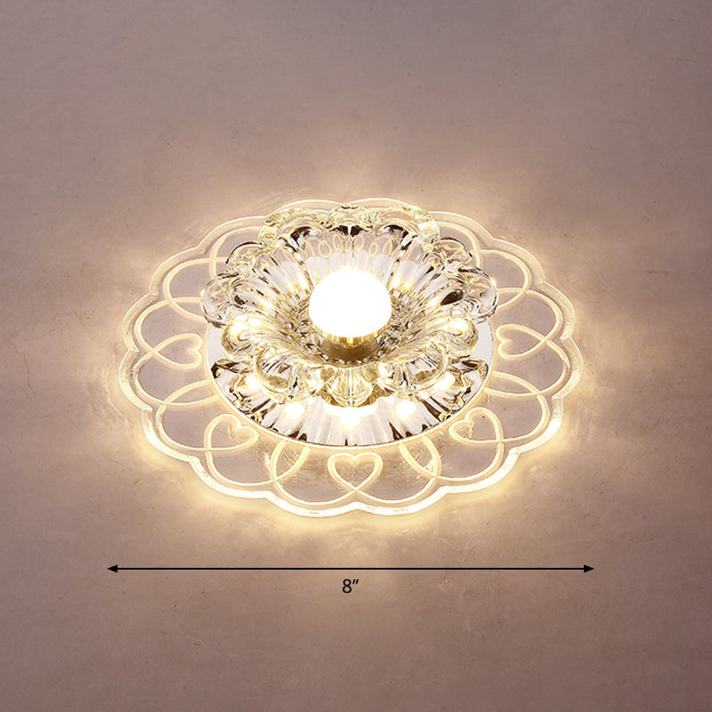 Simplicity Crystal Flower Led Flush Mount Ceiling Light With Clear For Entryway / Warm