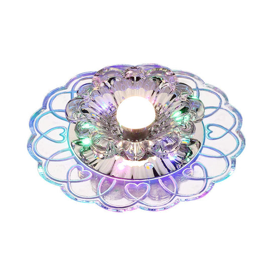 Simplicity Crystal Flower Led Flush Mount Ceiling Light With Clear For Entryway