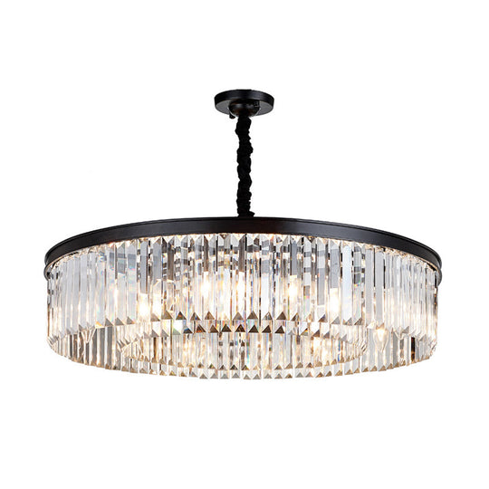 Lustre rond en cristal moderne - Plafonnier noir, plusieurs tailles et options d'éclairage disponibles