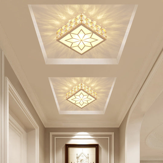 Gold Led Crystal Flush Mount Ceiling Light For Foyer - Sleek Simplicity