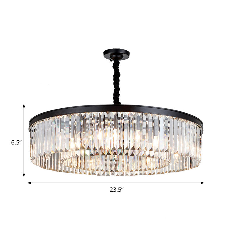 Lustre rond en cristal moderne - Plafonnier noir, plusieurs tailles et options d'éclairage disponibles