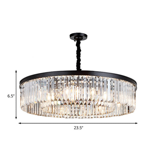 Lustre rond en cristal moderne - Plafonnier noir, plusieurs tailles et options d'éclairage disponibles