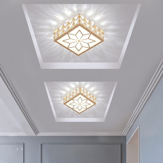 Gold Led Crystal Flush Mount Ceiling Light For Foyer - Sleek Simplicity