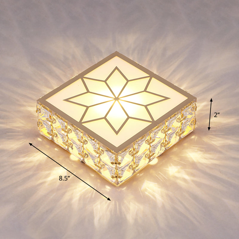 Gold Led Crystal Flush Mount Ceiling Light For Foyer - Sleek Simplicity / 8.5 Warm