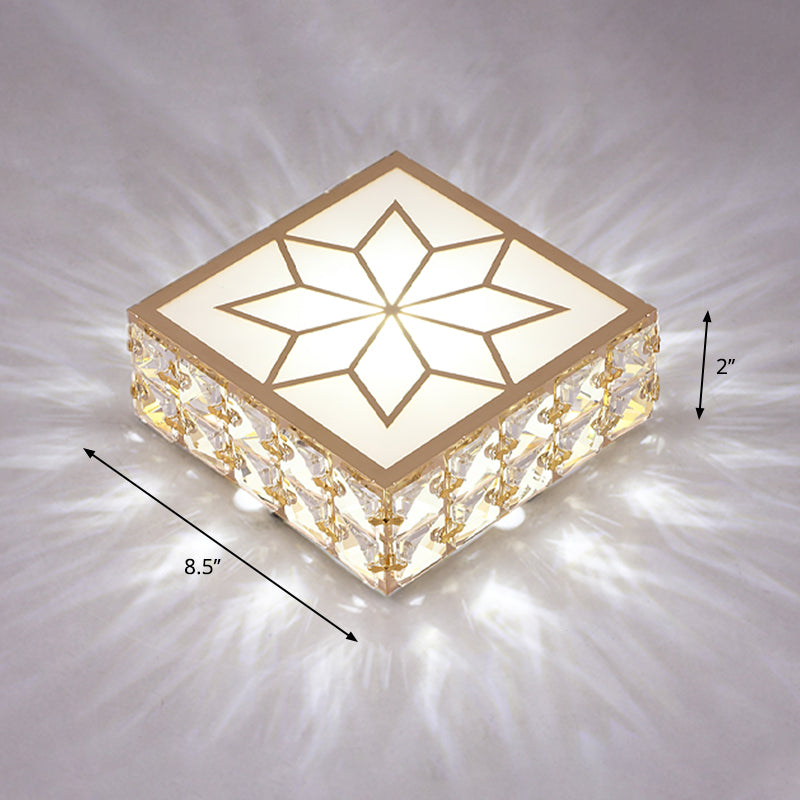 Gold Led Crystal Flush Mount Ceiling Light For Foyer - Sleek Simplicity / 8.5 White