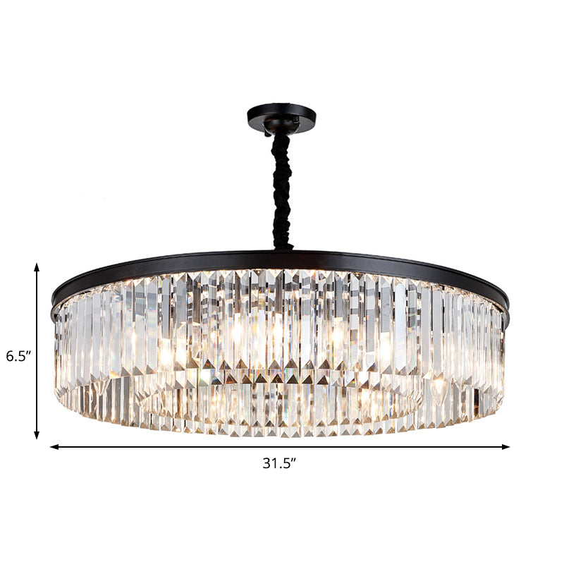 Lustre rond en cristal moderne - Plafonnier noir, plusieurs tailles et options d'éclairage disponibles