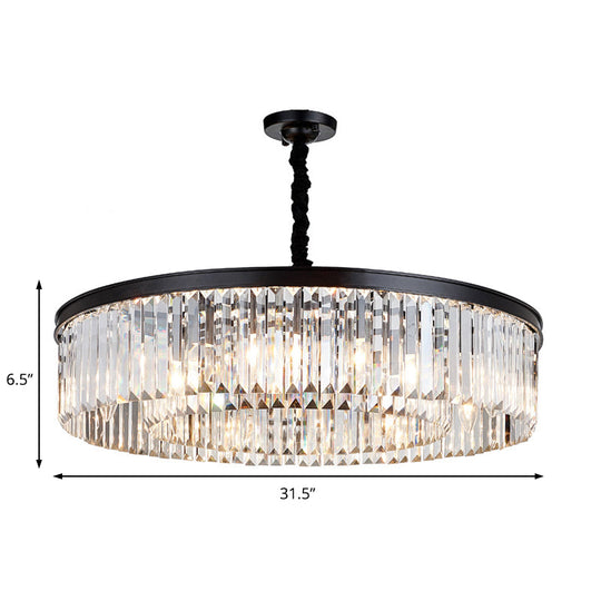 Lustre rond en cristal moderne - Plafonnier noir, plusieurs tailles et options d'éclairage disponibles