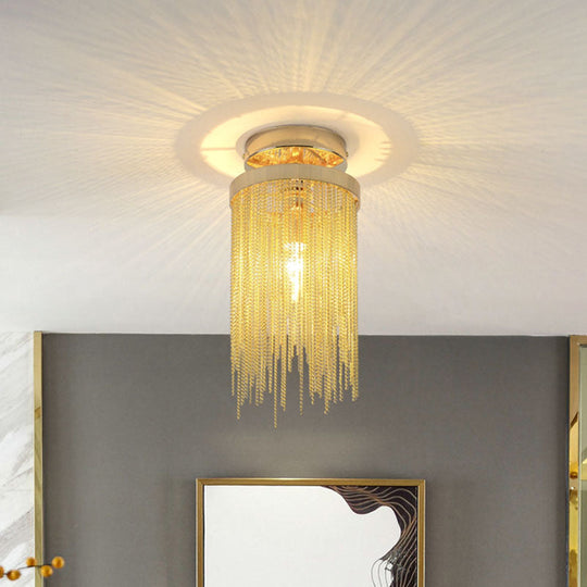 Fringed Chainlet Flush Mount Ceiling Light - Contemporary Aluminum Fixture for Corridors