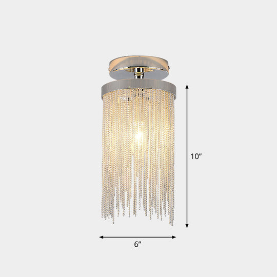 Fringed Chainlet Flush Mount Ceiling Light - Contemporary Aluminum Fixture for Corridors