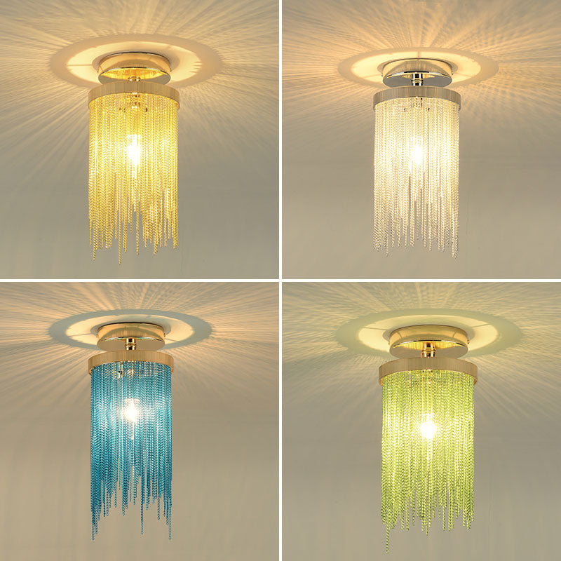 Fringed Chainlet Flush Mount Ceiling Light - Contemporary Aluminum Fixture for Corridors