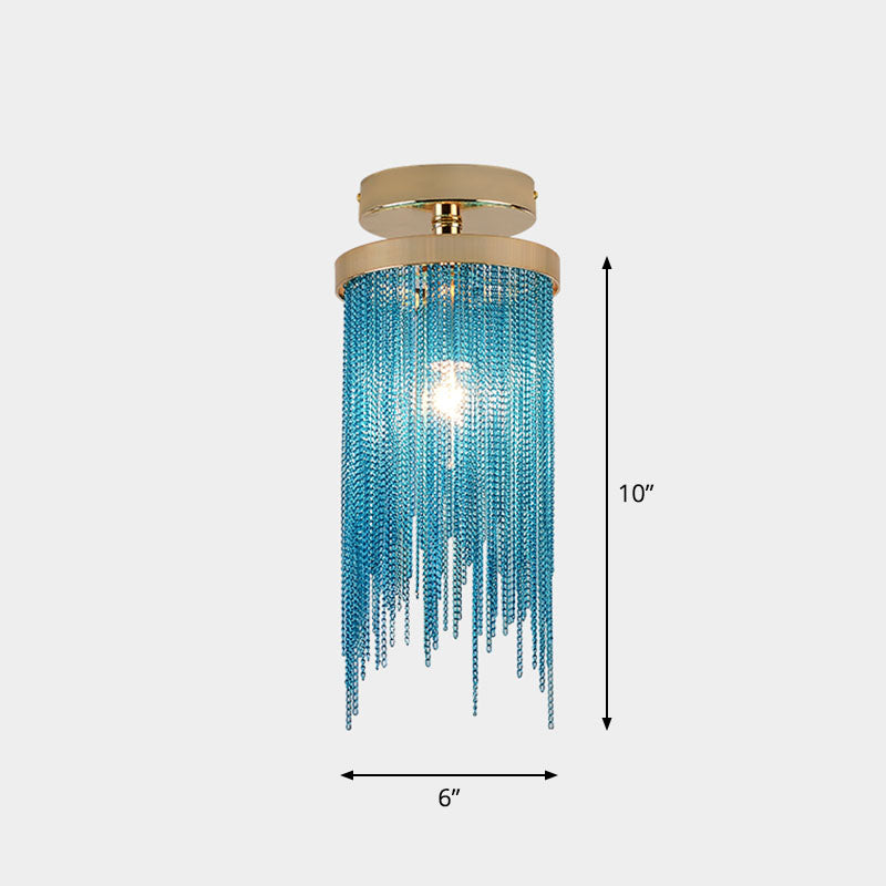 Fringed Chainlet Flush Mount Ceiling Light - Contemporary Aluminum Fixture for Corridors