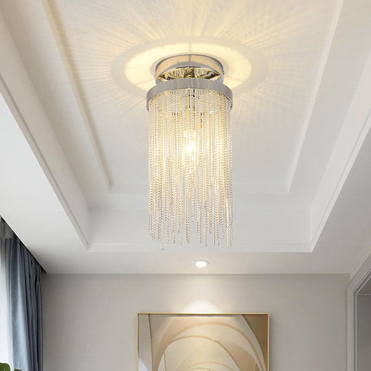 Fringed Chainlet Flush Mount Ceiling Light - Contemporary Aluminum Fixture for Corridors