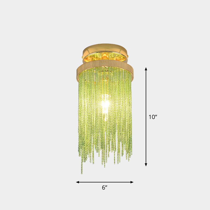 Fringed Chainlet Flush Mount Ceiling Light - Contemporary Aluminum Fixture For Corridors Green