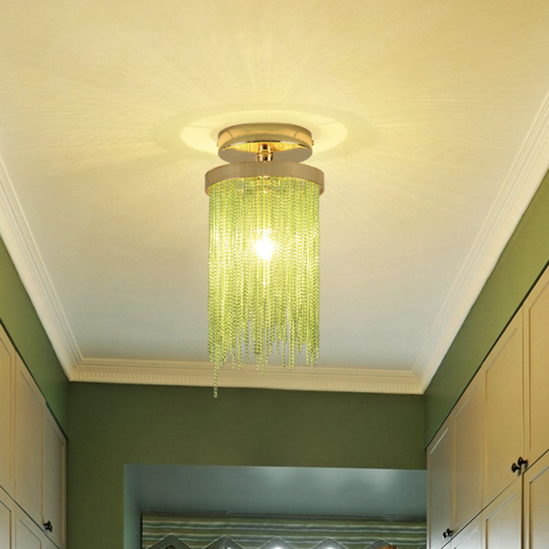 Fringed Chainlet Flush Mount Ceiling Light - Contemporary Aluminum Fixture for Corridors