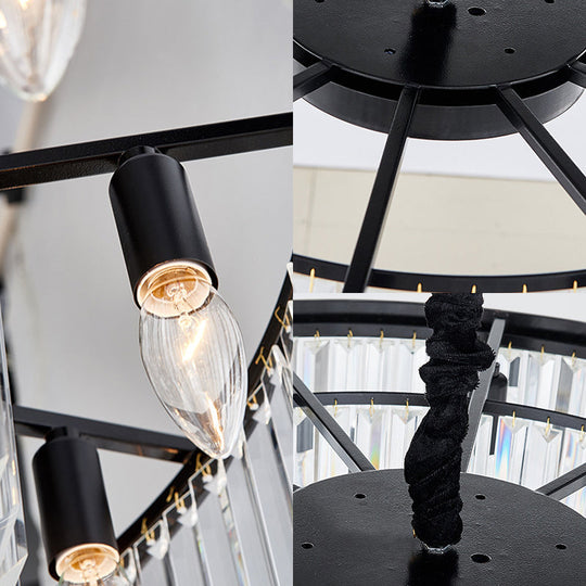 Lustre rond en cristal moderne - Plafonnier noir, plusieurs tailles et options d'éclairage disponibles