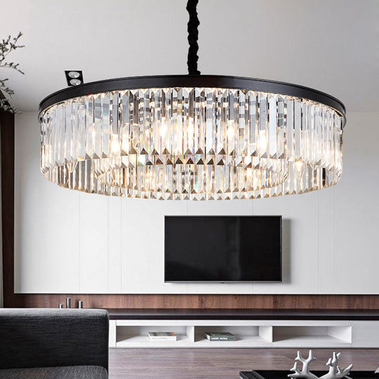 Lustre rond en cristal moderne - Plafonnier noir, plusieurs tailles et options d'éclairage disponibles