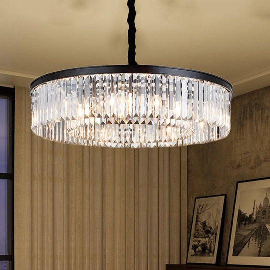 Lustre rond en cristal moderne - Plafonnier noir, plusieurs tailles et options d'éclairage disponibles